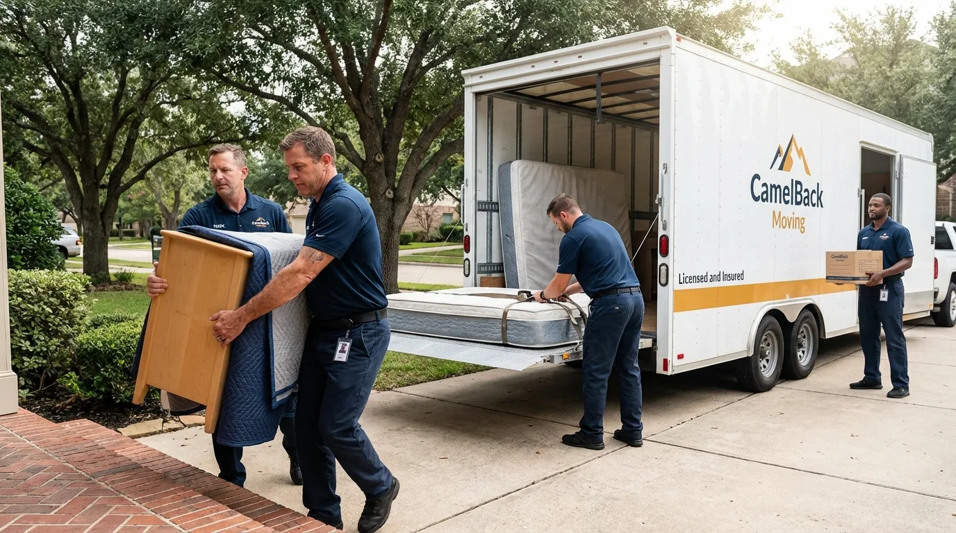 Crew loading residential truck for cross-state move from Albia, IA