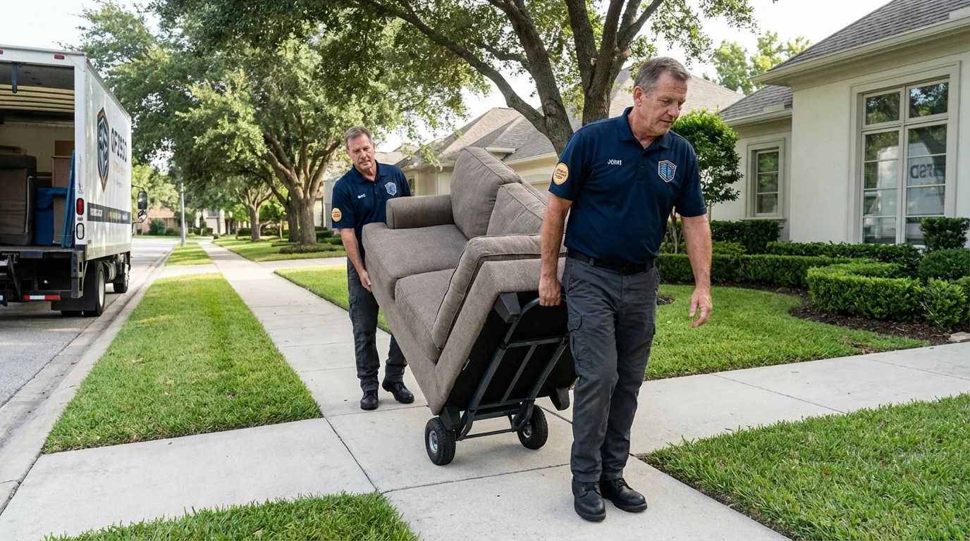 Local residential moving crew loading furniture in Albia, IA