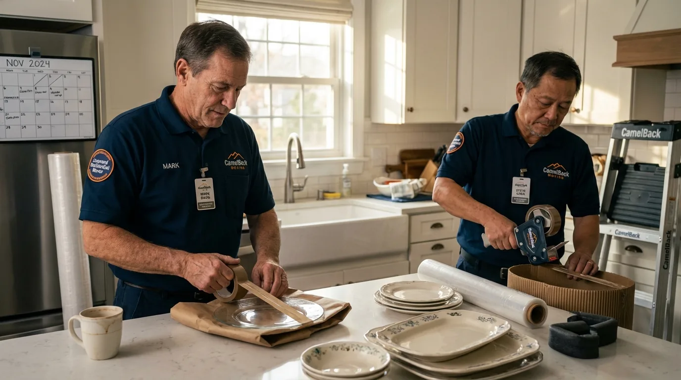 Professional crew packing kitchen dishware in Albia, IA